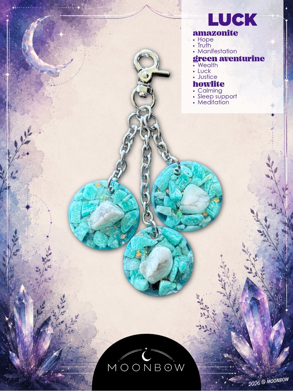 Moonbow Handmade Charm ft. Amazonite, Green Aventurine + Howlite - Picture 5 of 8